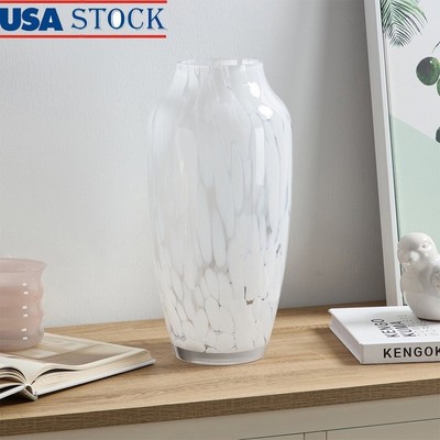 Elegant 13 Inch Tall White Glass Vase Artistic Decor Flowers Indoor Accent New
