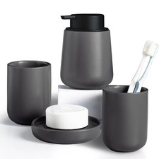 Bathroom Accessory Set Ceramic Soap Dispenser Toothbrush Tumbler Soap Dish Gr...