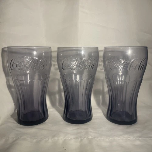 Vintage Coca Cola Dark Purple Smoke Tumblers  6.25" Set Of 3