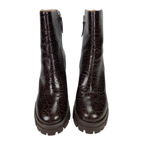 Schutz Boots Gwendoline Crocodile Embossed Leather Brown Heel Boots Size 7.5B - Photo 4/10