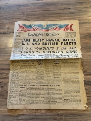 Los Angeles Examiner Newspaper Part 1 & 2 December 8, 1941 Day After Pearl Harbo