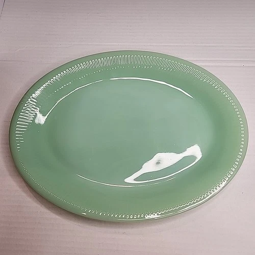 Fire King Jadeite Oval Platter Jane Ray Ribbed 9x12” Green Glass EUC Vintage