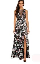 Adriana Papell Satin Floral-Print Gown Size 14
