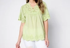 Logo Lori Goldstein Size XX Small Margarita 100% Cotton Eyelet Top A692521 NWOT