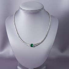 Emerald  Diamond Women's Tennis Necklace 14k Gold Plated Silver Luxury Jewelry