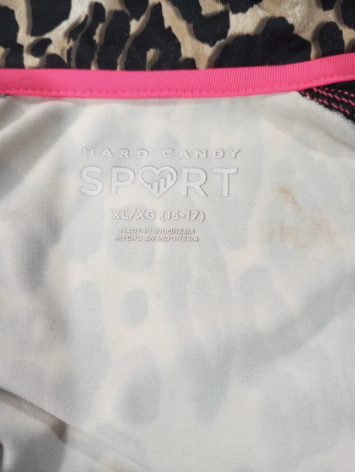 Blusa esportiva feminina Hard Candy rosa estampa animal ativa e preta XL manga longa com zíper - Imagem 4 de 4