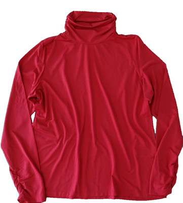 Comma-Damen feines Langarmshirt T-Shirt Gr.44 Rot mit Rollkragen gerafft