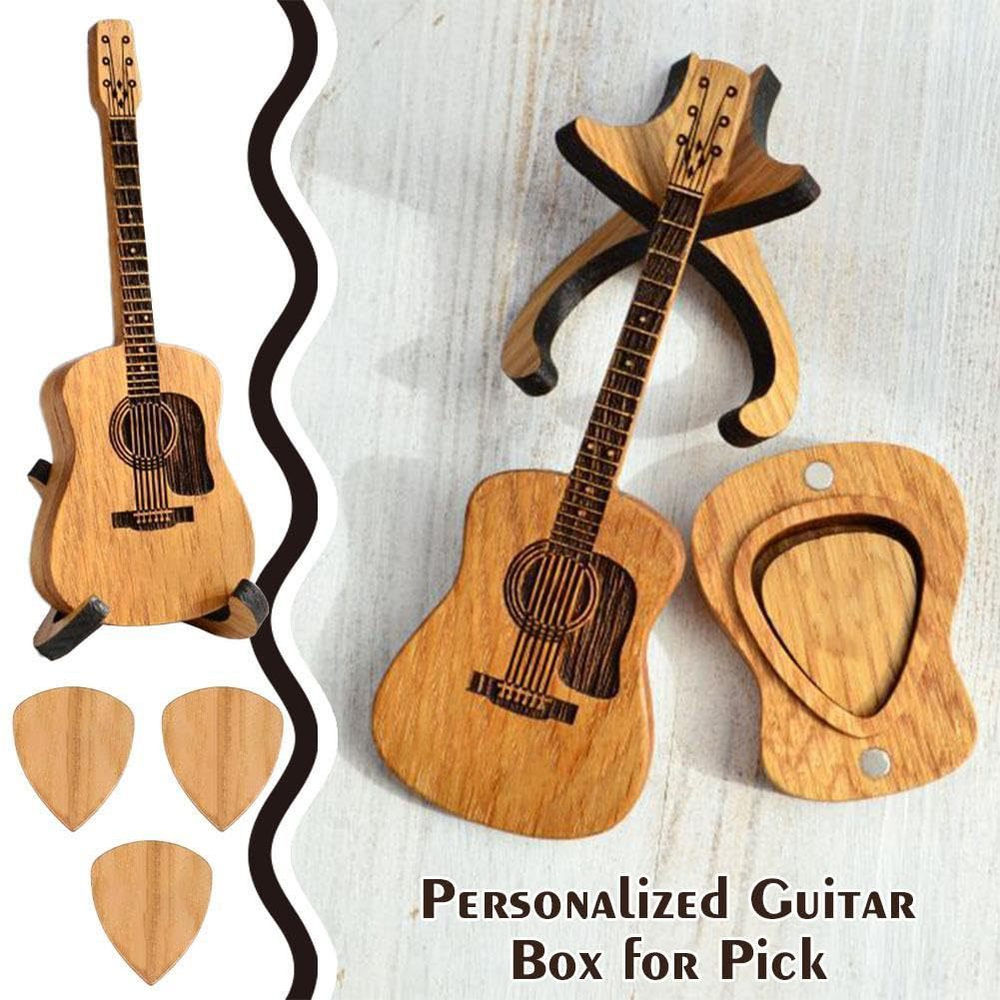 Guitar Pick Wooden Guitar Picks Holder Guitar Pick Box Gifts Case Portable+.