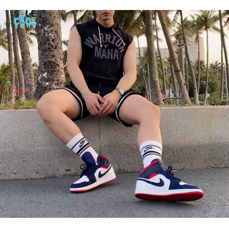 Nike Air Jordan 1 AJ1 Mid SE USA Blue Red White Men's Shoes Nike Air Jordan 1 AJ1 Mid SE USA Blue Red White Men's Shoes