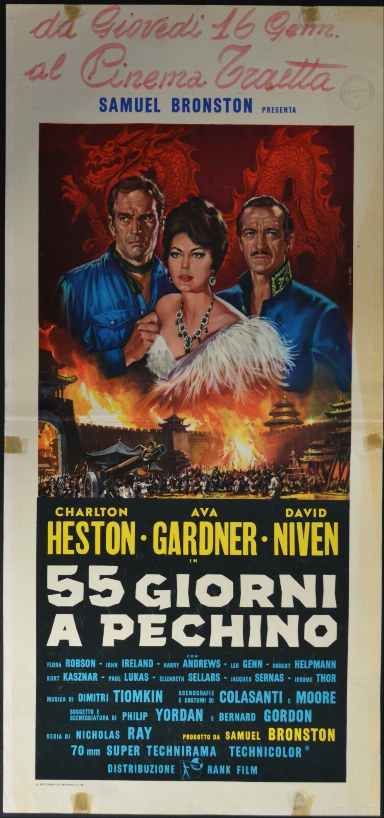 Locandina originale film 55 giorni a Pechino (1963) - Regia di Andrew Marton, Guy Green, Nicholas Ray