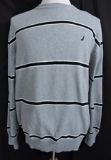 Nautica Gray and Blue Striped Sweater 100 Cotton No Size Tag XL  L 