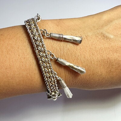 Vintage Thai 925 Sterling Silver Bracelet Anklet Braided Tassel