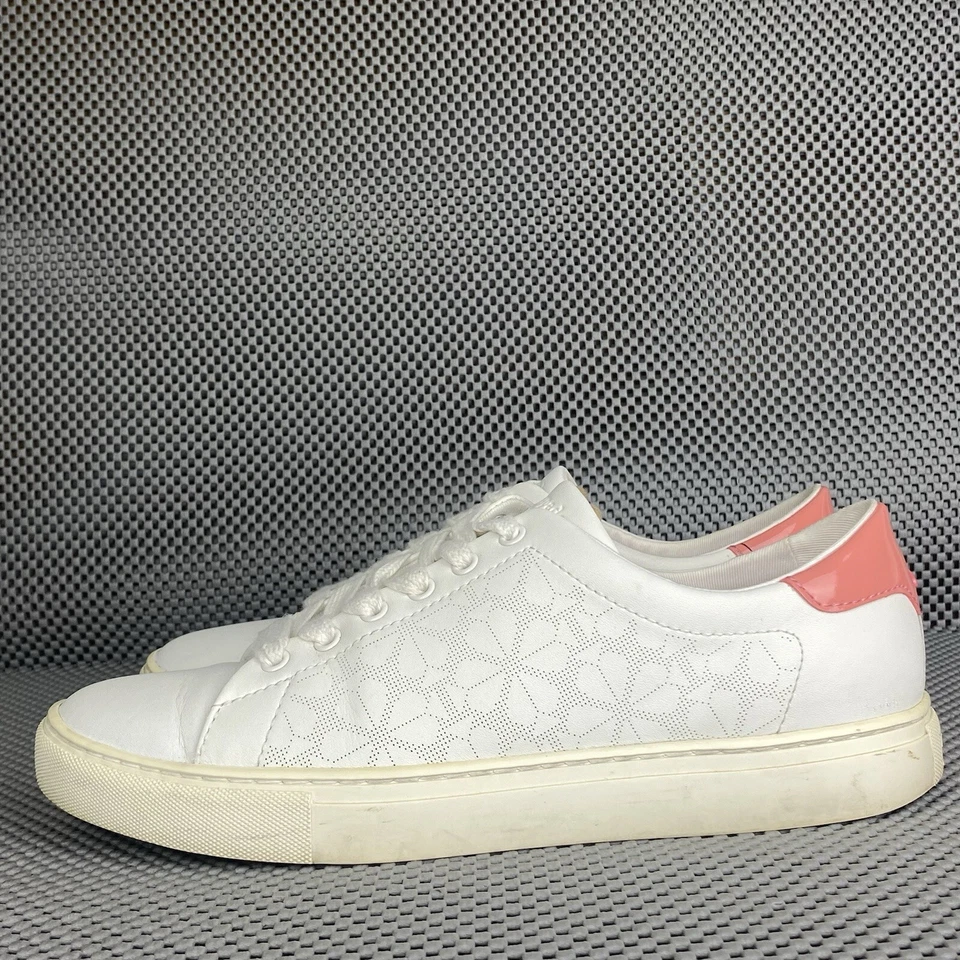Zapatillas Kate Spade Audrey Mujer Talla 9 B Blanco Rosa Cuero Parte Superior Baja Con Cordones Foto 2 de 4