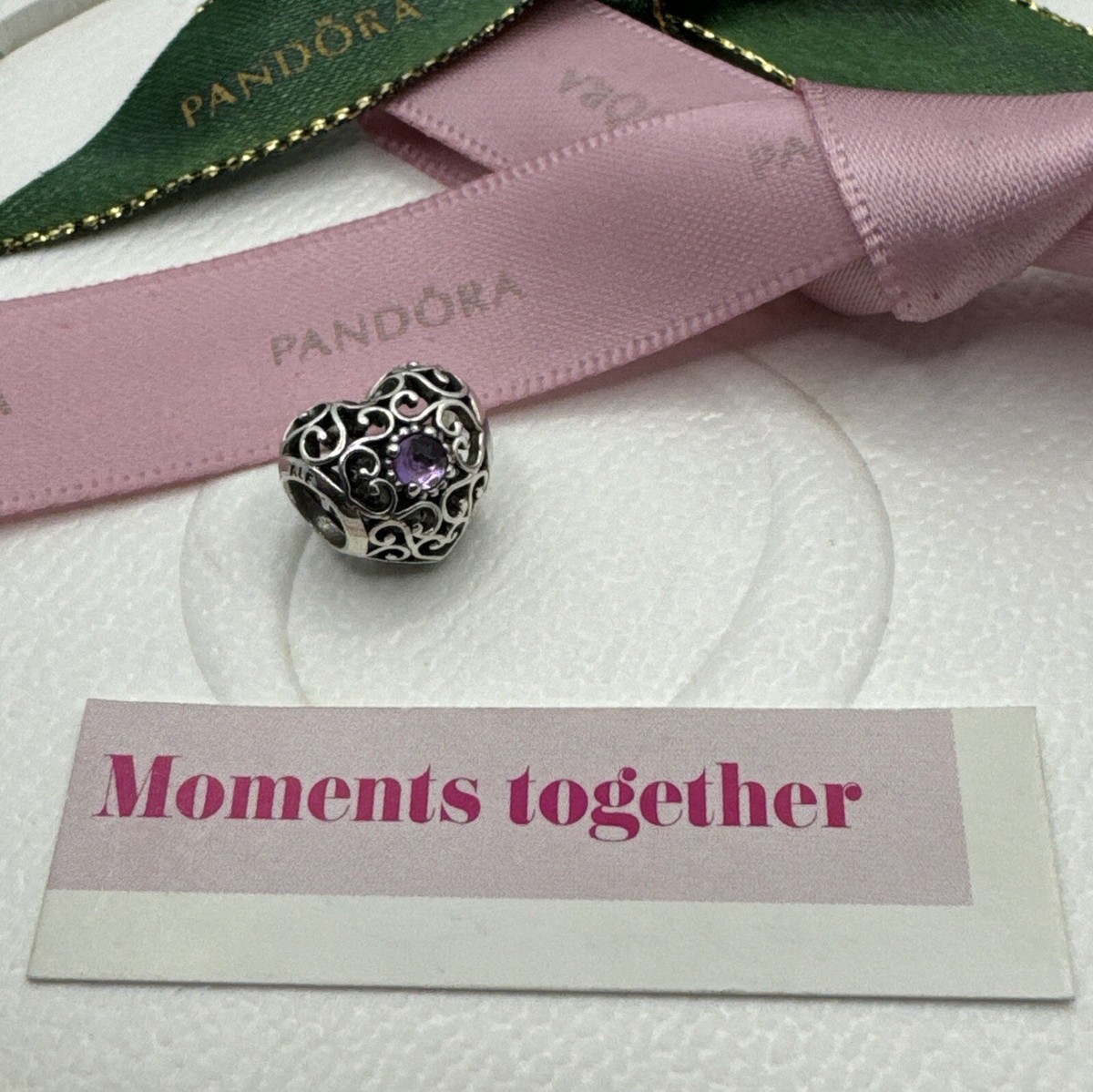 Pandora Charm Openwork Heart Birthstone February Amethyst CZ