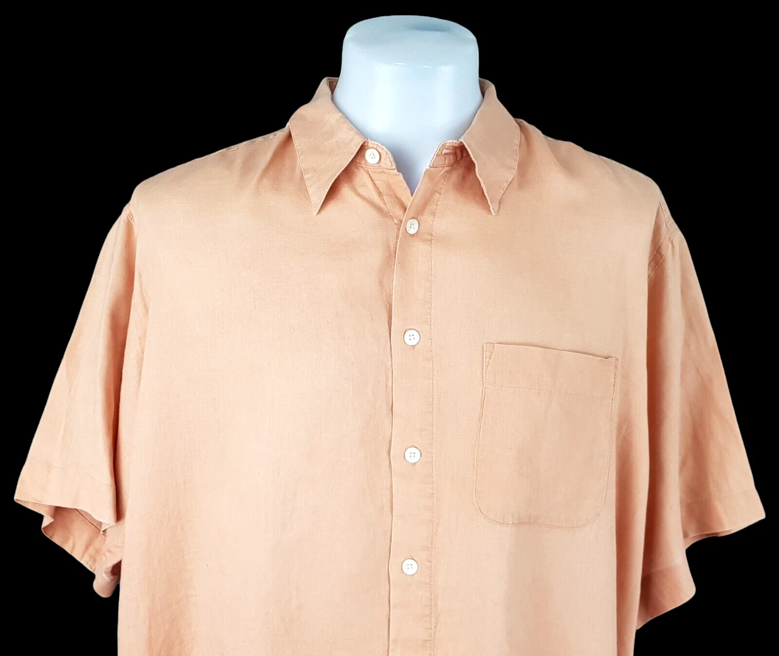 VINTAGE LINEN 1969 Mens 100% LINEN Orange S/S SHIRT Ultrasoft - XL - 54" - £65
