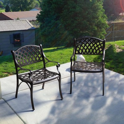 Nuu Garden Patio Arm Dining Chair 32''x20'' Cast Aluminum Antique Bronze (2-Pack)