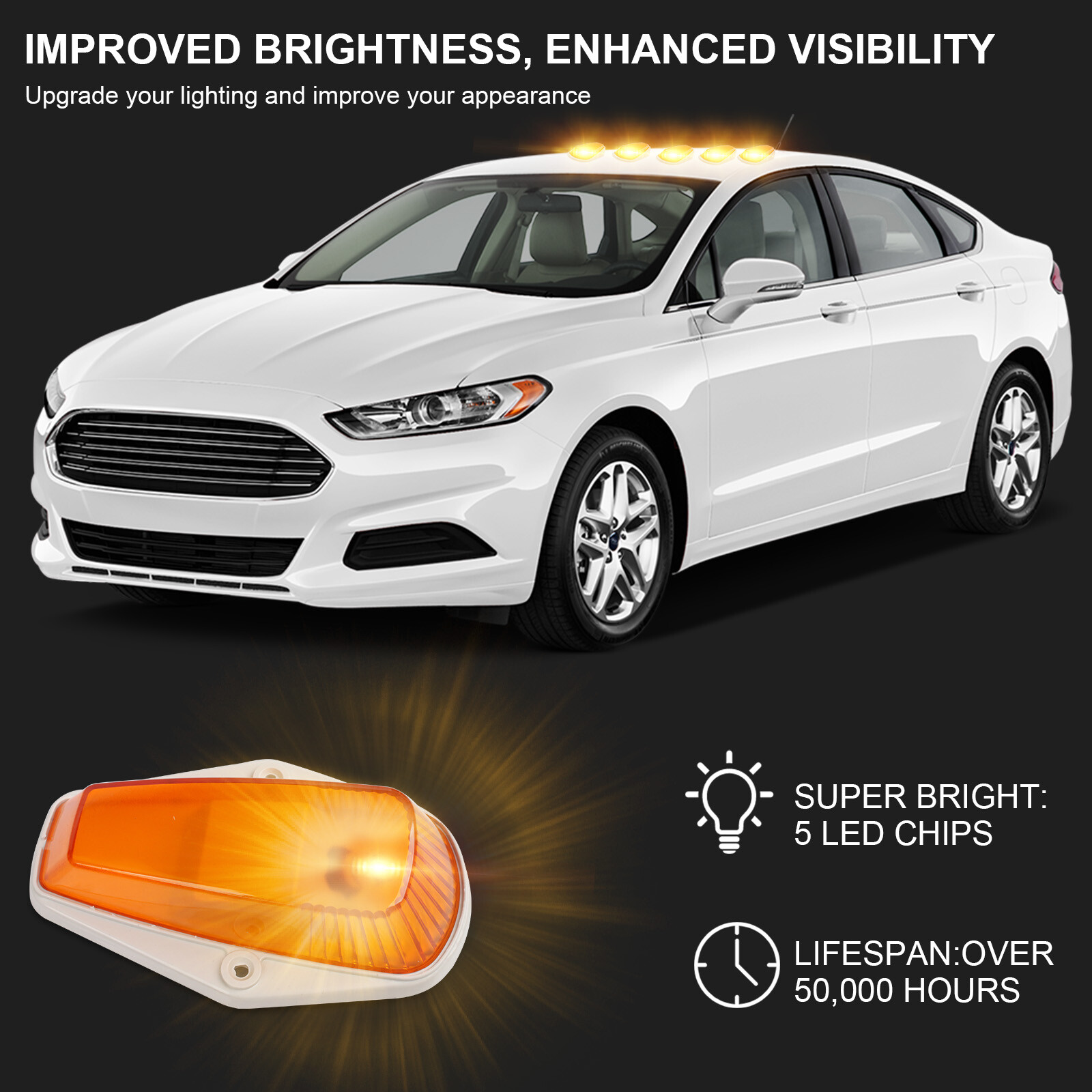 5Pcs For FORD F150 F250 F350 19731997 Roof Top Cab Lights Amber marker