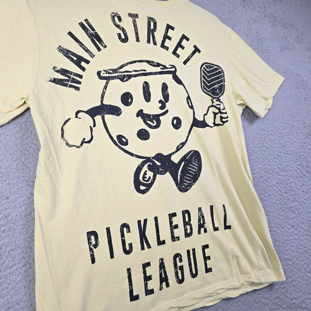 Pickleball League Shirt Mens Small Beige Main Street Casual Emoji NWT
