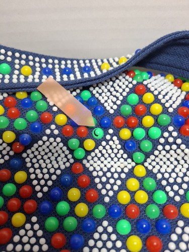 Vintage 60er-70er Boho Mod Perlen Schultertasche Candy Dot MCM Hippie Style blau gefüttert - Bild 11 von 12