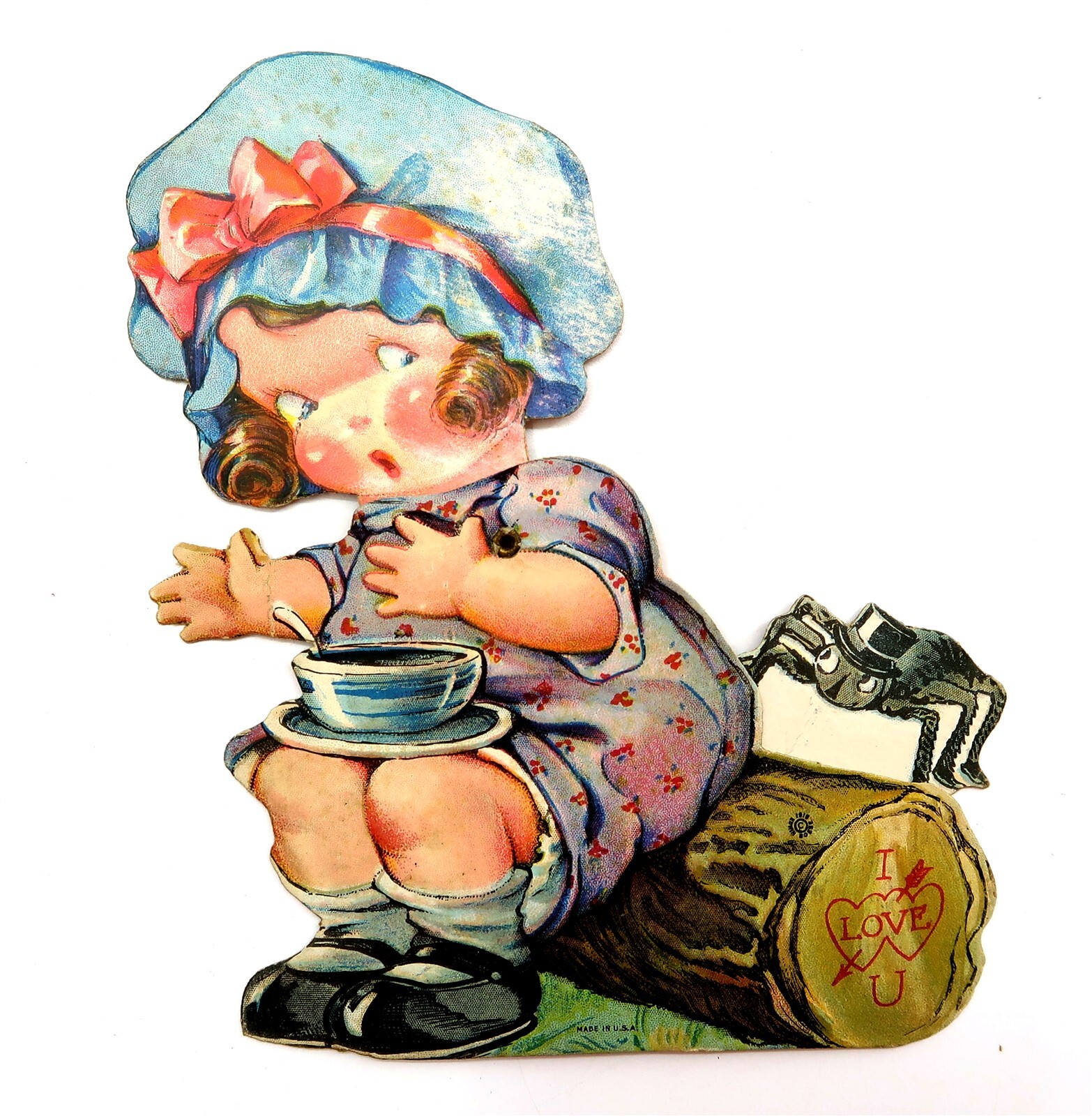 Vintage 1910s Little Miss Muffet Spider Mechanical Valentine Card