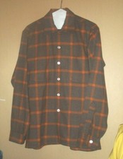 Vintage 1950's Donegal 100 wool shadow flannel neck loop shirt-15-15-1/2-M 