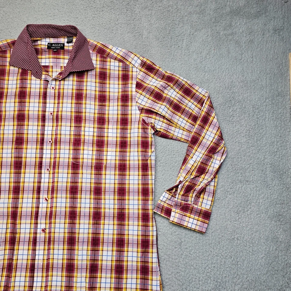 Camisa de vestir C. Allen para hombre 17,5 cuadros manga larga abotonada diseñador Foto 4 de 4