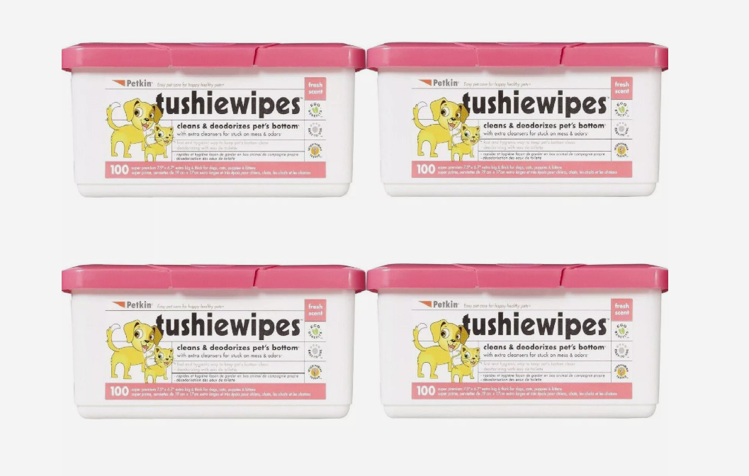4 x 100 Pack Petkins Tushie Wipes