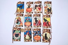12 Halloween Vintage Theme Junk Journal Linen Cardstock Gift Hang Tags