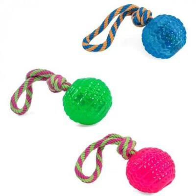PETFACE Floating Rubber Rope Ball for Dogs, Blue/Red/Green - Bouncy / Bright / Durable