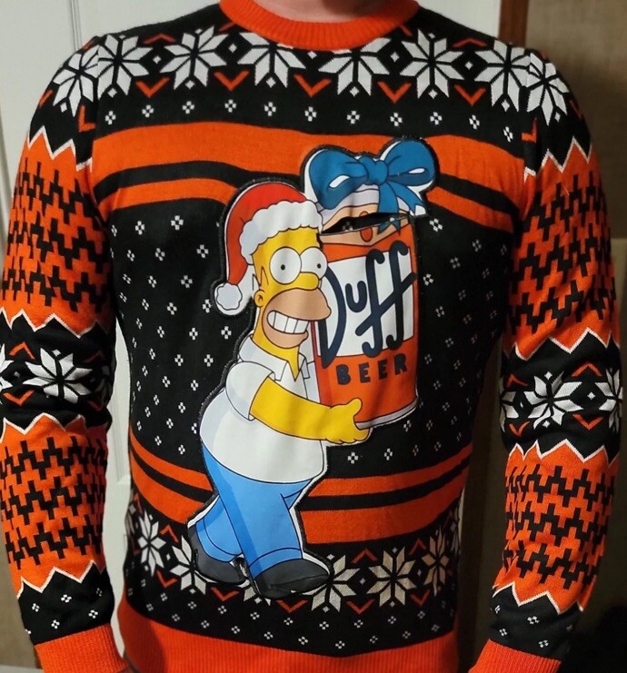 The Simpsons Homer Ugly Christmas Sweater Holds Real Beer Bottle