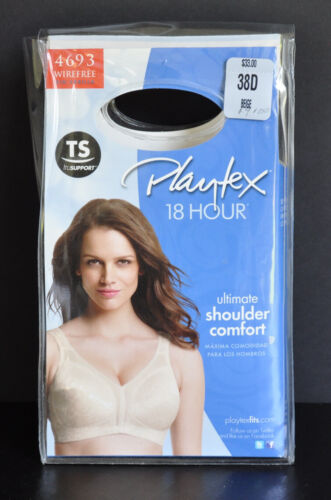 Playtex 18 Hour Bra 4393 Ultimate Shoulder Comfort 38D Beige NIB