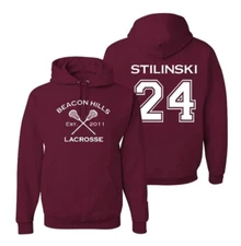 Stilinski 24 Teen Wolf Beacon Hills Inspired Lacrosse Maroon Hoodie or T-Shirt