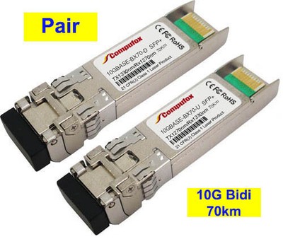 Pair - 70km 10G BiDi SFP+ Transceiver for Cisco, Avago, Avaya, Brocade