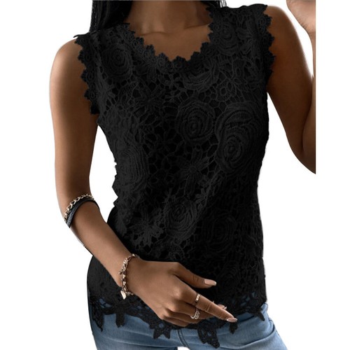 Womens Ladies Summer Tank Tops V NECK Casual Lace Cami Vest Camisole Sleeveless* - Picture 11 of 19