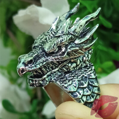 Dragon Mens Ring Monster Animal Biker Statement Ring Solid Real Silver Size 7-14