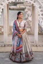 Latest Pure Manipuri Silk Fabric Cream Lehenga Choli With Dupatta For Wedding