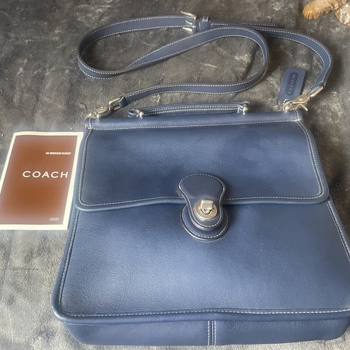 VINTAGE Coach Willis Legacy Bag 9927 Navy Leather Nickel Hardware EUC - Picture 2 of 12