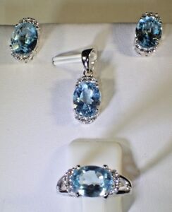 Details about  / Certified Natural Sky Blue Topaz 925 Sterling Silver Ring Pendant Earrings Set