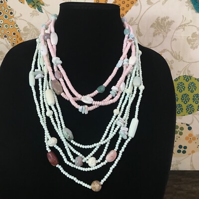 2 Necklace Lot Dyed Bone Agate Stone Boho Bohemian Multi Strand Necklaces India