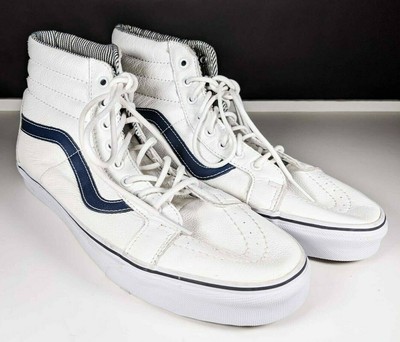 white high top vans with blue stripe