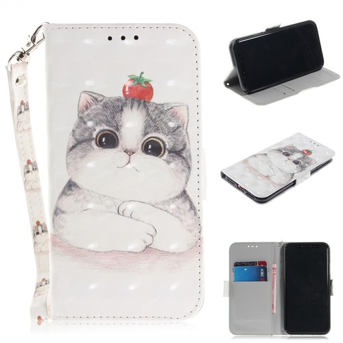 Cute Cat PU Wallet Flip Stand Strap Case Cover For Android Phone iPhone X + Care