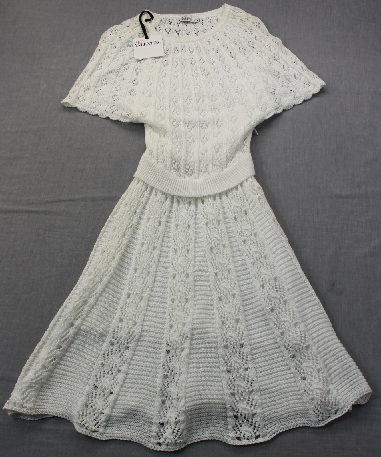 Valentino — Red Valentino Women White Openwork Stitched Cotton Knit Lined Dress NWT XL  $695