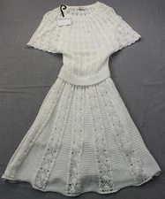 Red Valentino Women White Openwork Stitched Cotton Knit Lined Dress NWT XL  $695