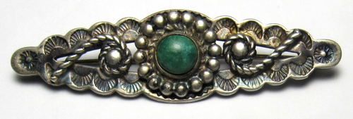 Navajo FANCY 1930's Silver Turquoise Bar Pin Brooch Fred Harvey Era NATIVE AMER. - Picture 4 of 20