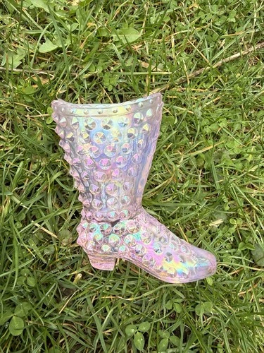 FENTON ART GLASS  Iridescent Pink Hobnail Boot 4” Coquette Kitchen