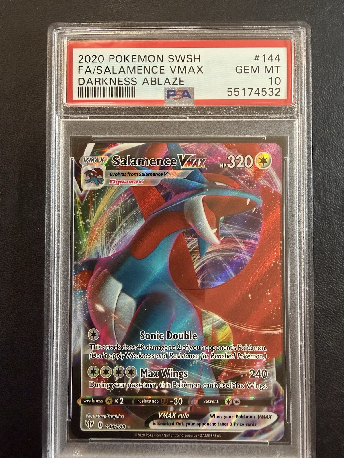 2020 Salamence VMAX 144/189 SWSH03: Darkness Ablaze Holo Full Art PSA 10