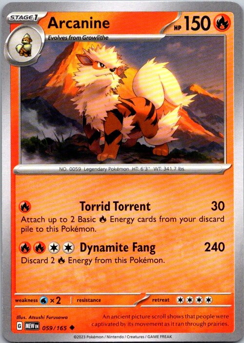Pokemon Arcanine Normal Uncommon SV: Scarlet & Violet 151 059/165 NM
