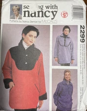 Sewing Pattern Sewing with Nancy 2299 Pulll OVer Top Size 8-22 Ladies Uncut