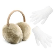 FSTEOE Winter Ear Muffs Women Warm Earmuff Girls Ear Warmers Soft A-khaki white
