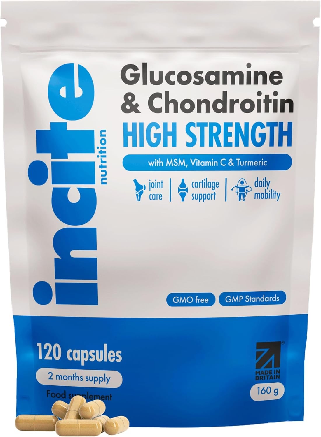 Incite Nutrition Glucosamine And Chondroitin High Strength Complex With Msm Vitamin C Ginger Rosehip Turmeric 120 Premium Capsules Joint Care Supplements Made In The - Image 5